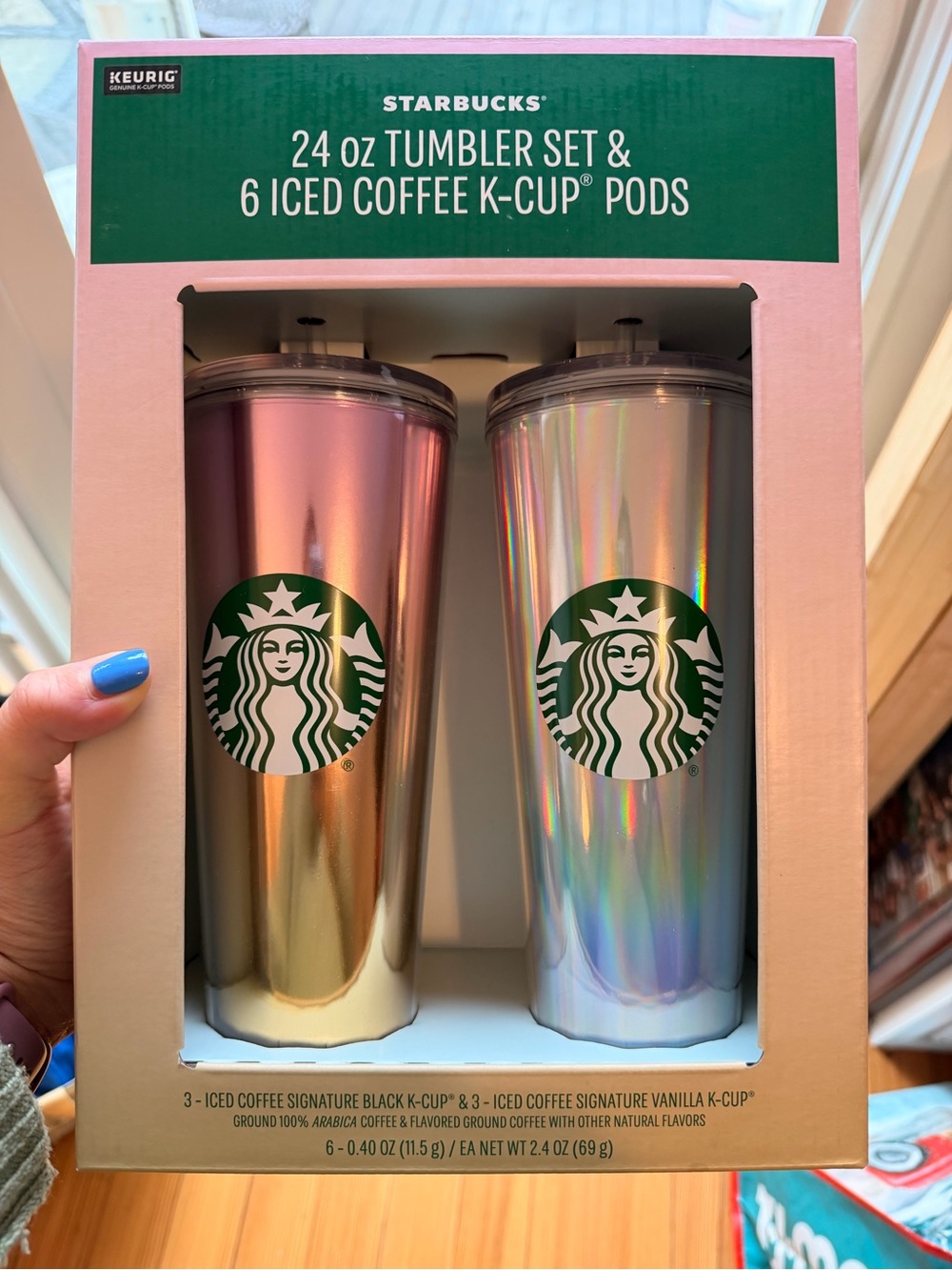 2 New Starbucks 24oz Iridescent Pink & Holographic Tumbler Set + K-Pod bundle